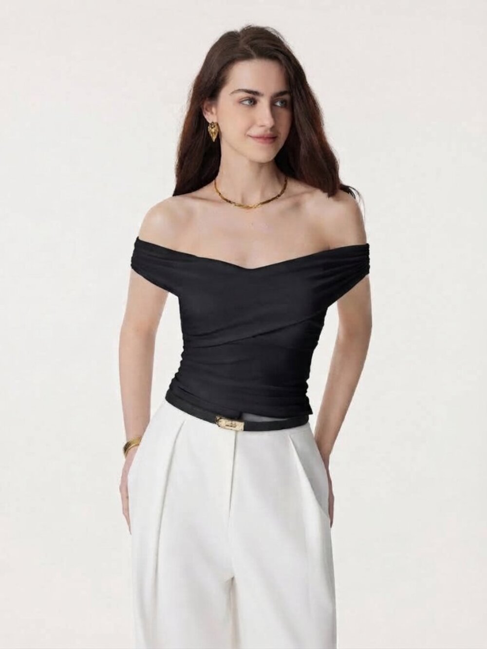 NWT OGL Eco-SkinKiss® Criss Cross Off Shoulder New Airy Bra Top Black XS #A6003